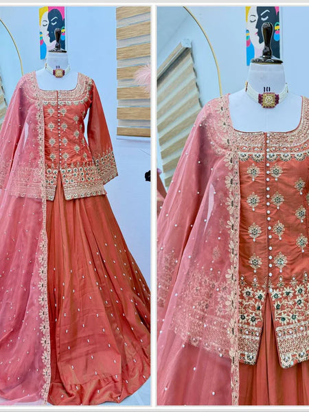 Exclusive Lehenga Crop Top & Dupatta Set With Bids & Sequence Embroidery Work by-QueenVastra