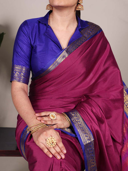 Pink Color Zari Weaving Work Aura Silk Saree