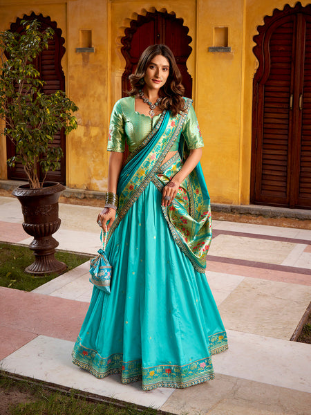Sky Blue Color Paithani Lehenga