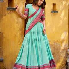 Premium Quality Heavy Sky Blue Color Thread Work With Chanderi Lehenga