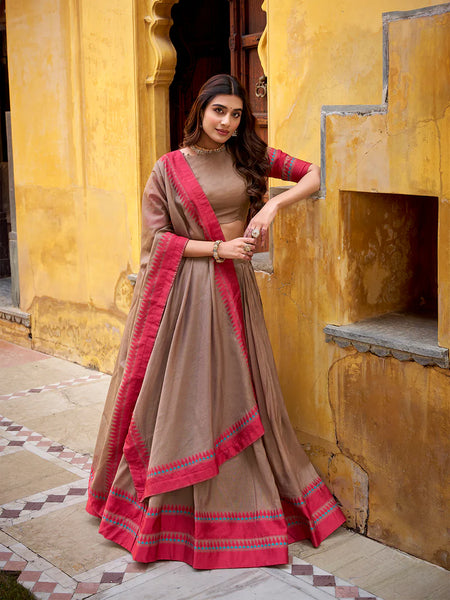 Chiku Color Thread Work With Chanderi Lehenga