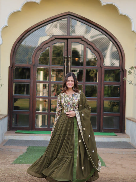 Ganga's Green Readymade Gown