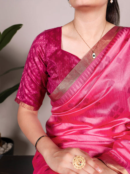 Pink Color Jacquard Silk Patola Print With Zari Weaving Work Saree
