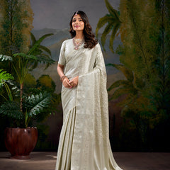 Off White Color Zari Weaving Work With Kanjivaram Saree