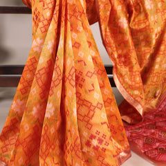Orange Color Patola Print With Zari Weaving Work Jacquard Silk Saree