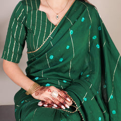 Green Color Sequins With Zari Line Viscose Chanderi Saree