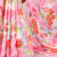 Light Pink Color Floral Printed Dull Satin Silk Saree