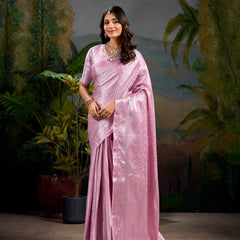 Baby Pink Color Zari Weaving Work With Kanjivaram Saree