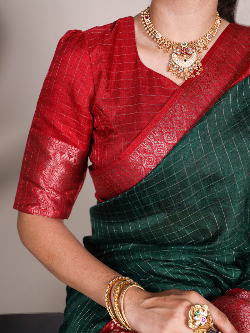 Green Color Patola Print With Weaving Work Tussar Chex Saree