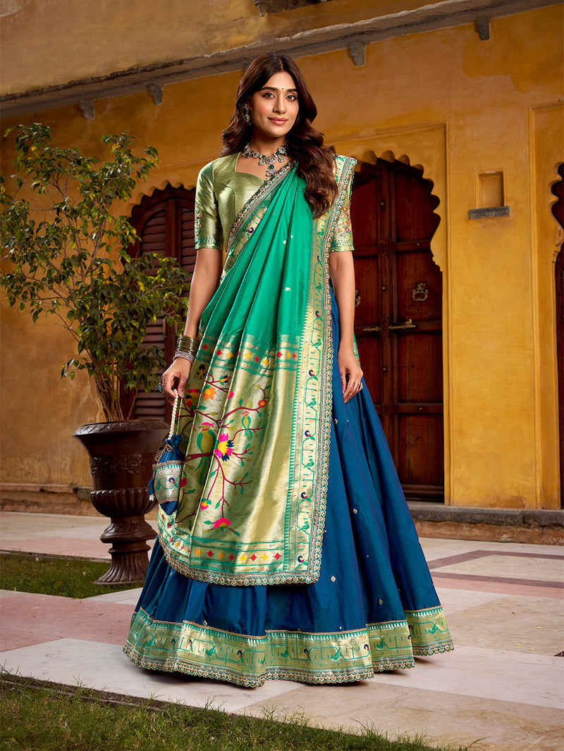 Navy Blue Color Paithani Lehenga