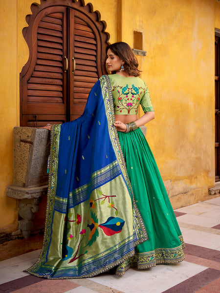 Teal Color Paithani Lehenga