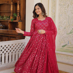 RANI & WINE  EMBROIDERED GEORGETTE ANARKALI  SUIT SET