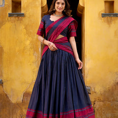 Navy Blue Color Thread Work With Chanderi Lehenga