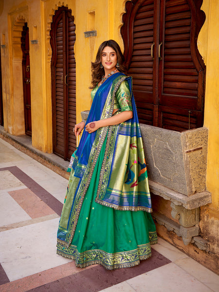 Teal Color Paithani Lehenga