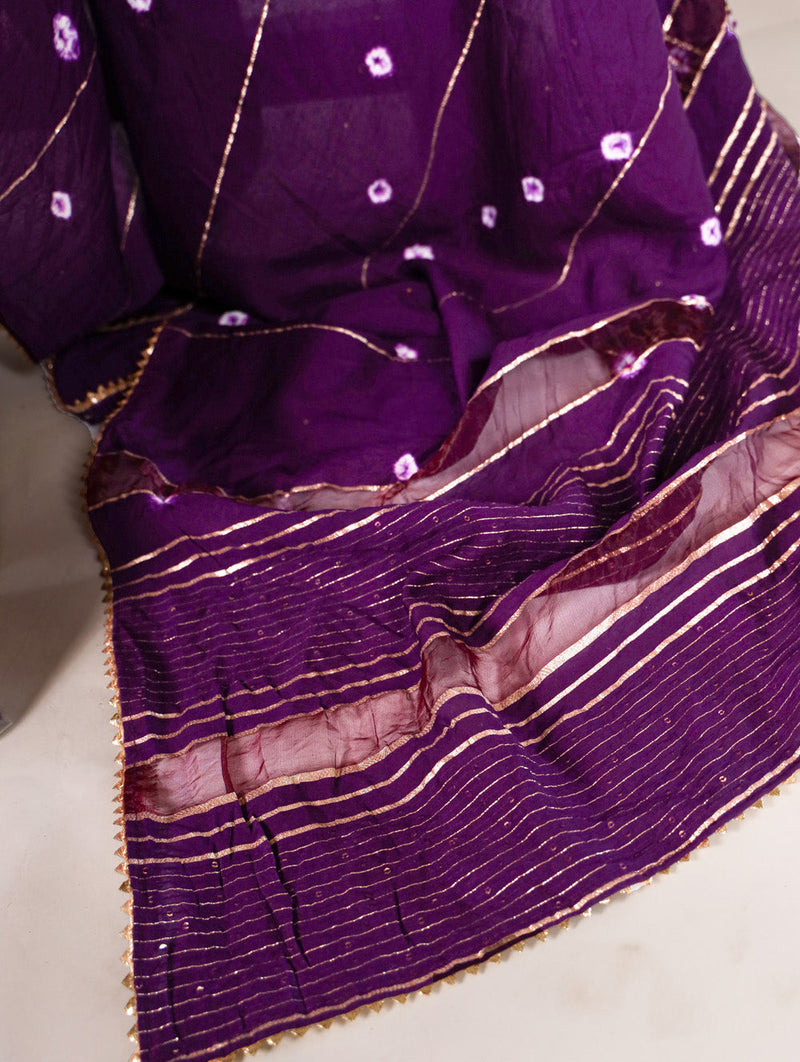 Purple Color Sequins With Zari Line Viscose Chanderi Saree