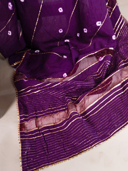 Purple Color Sequins With Zari Line Viscose Chanderi Saree
