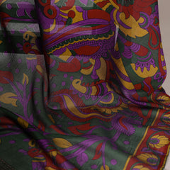 Purple Color Tradition Floral Printed With Zari Weaving Work Viscose Chanderi Saree