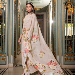 Off White Color Printed With Pearl Lace Border Georgette Saree