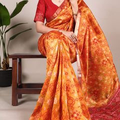 Orange Color Patola Print With Zari Weaving Work Jacquard Silk Saree
