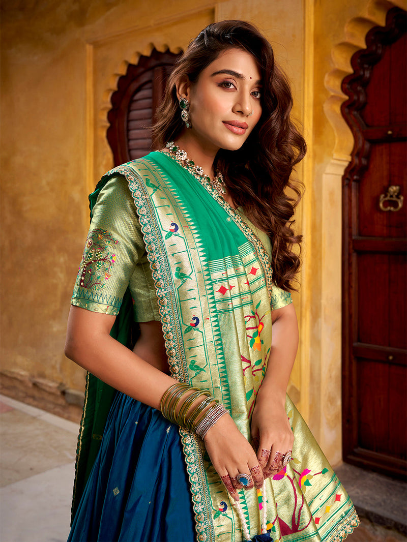 Navy Blue Color Paithani Lehenga