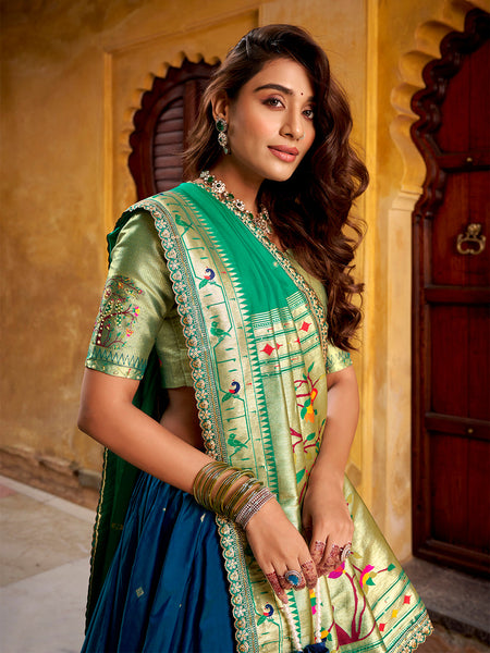 Navy Blue Color Paithani Lehenga