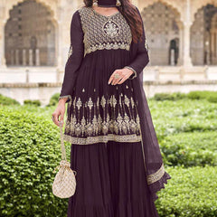 Chocolate Coloured Embroidered Top and Plazzo