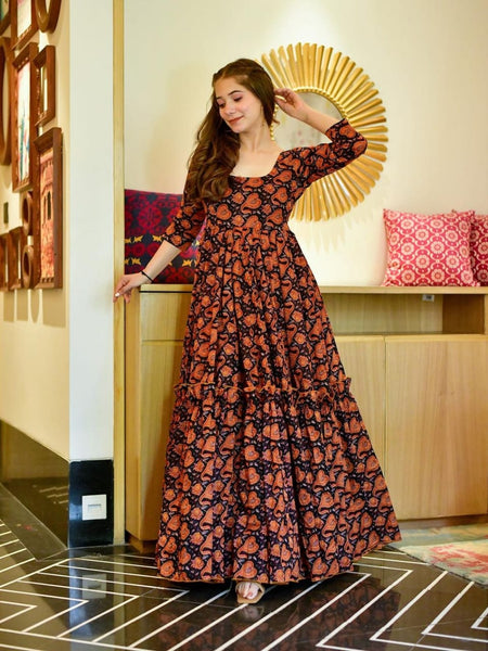 Black Masleen Silk long Gown-AC-7003