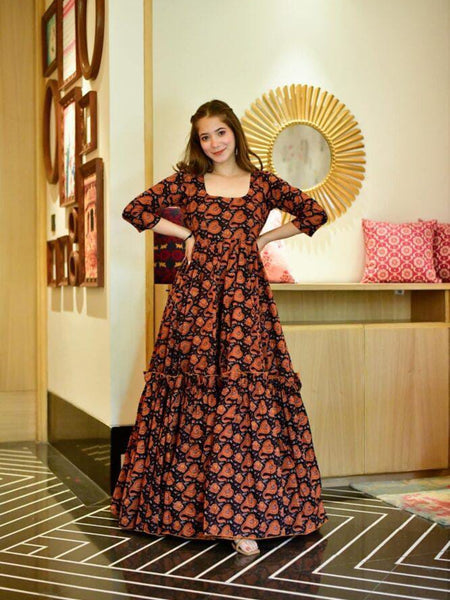 Black Masleen Silk long Gown-AC-7003