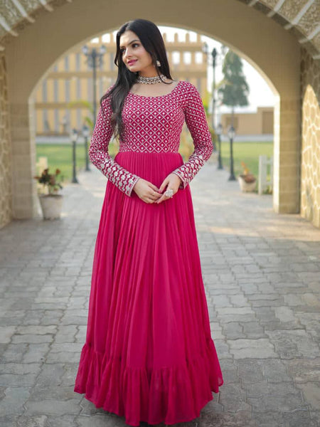 Pink Coloured Party Wear Gown 9122
