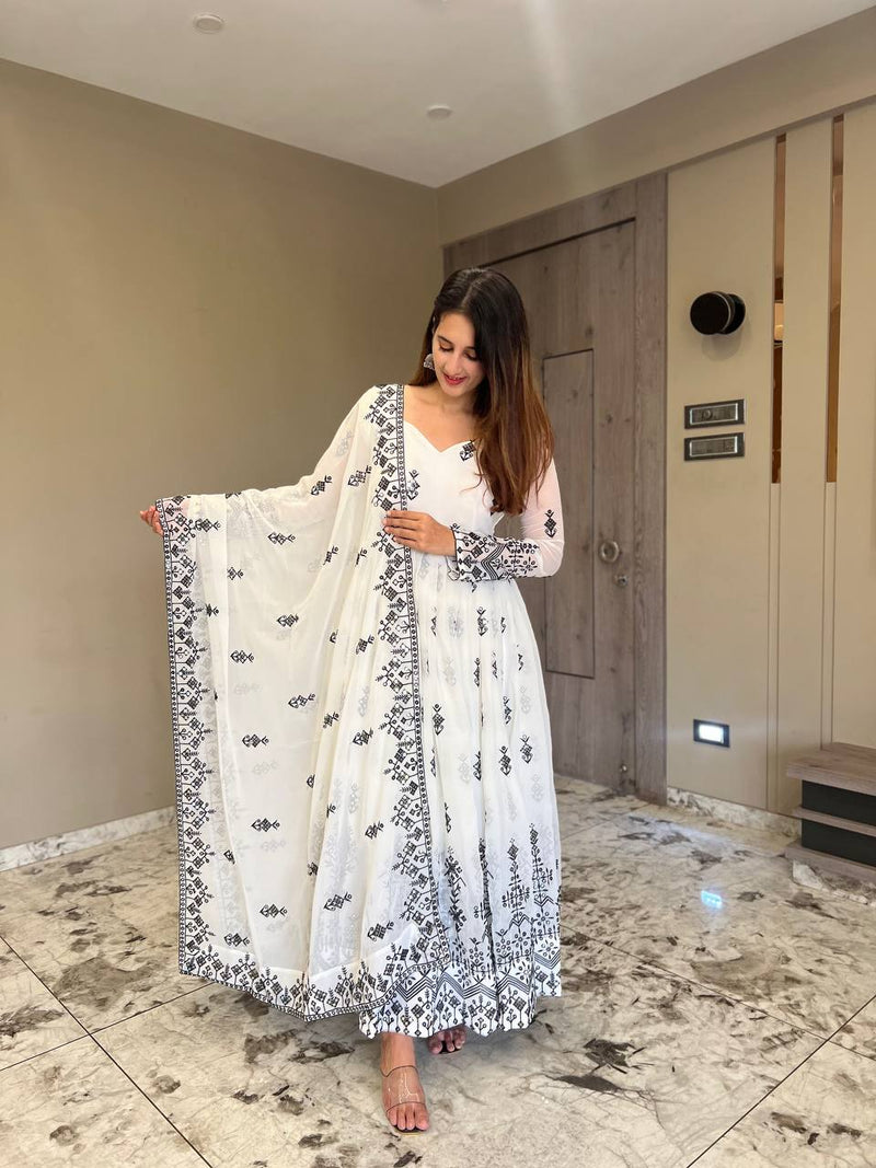 White Design Premium Anarkali Suit Set