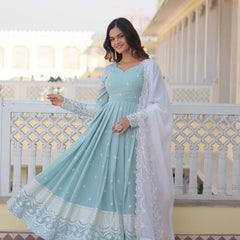 Premium Quality Sky Anarkali Suit Set