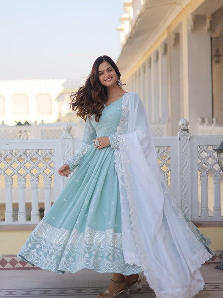 Premium Quality Sky Anarkali Suit Set