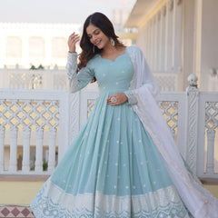 Premium Quality Sky Anarkali Suit Set