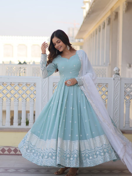 Premium Quality Sky Anarkali Suit Set