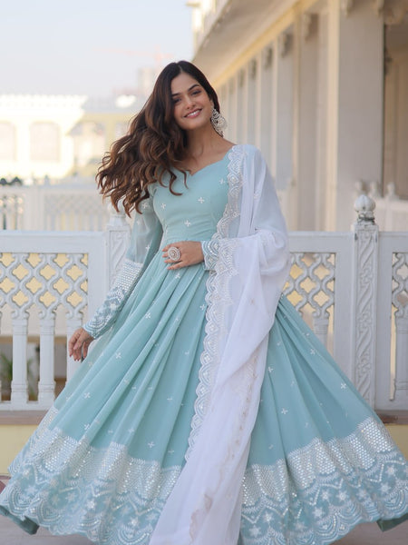 Premium Quality Sky Anarkali Suit Set