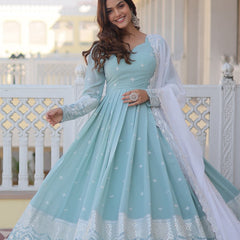 Premium Quality Sky Anarkali Suit Set