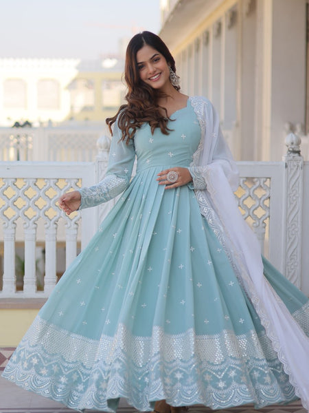 Premium Quality Sky Anarkali Suit Set