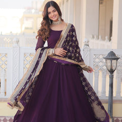 WAINE COLOUR READYMADE ALIA CUT GOWN WITH DUPATTA SET-KKA-1070
