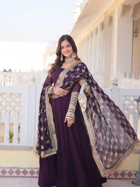 WAINE COLOUR READYMADE ALIA CUT GOWN WITH DUPATTA SET-KKA-1070