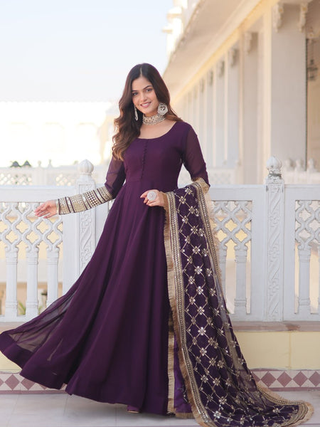 WAINE COLOUR READYMADE ALIA CUT GOWN WITH DUPATTA SET-KKA-1070