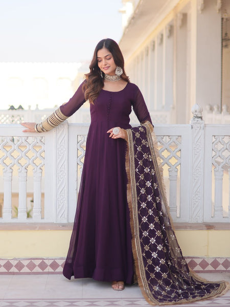 WAINE COLOUR READYMADE ALIA CUT GOWN WITH DUPATTA SET-KKA-1070
