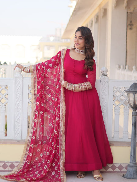 PINK COLOUR READYMADE ALIA CUT GOWN WITH DUPATTA SET-KKA-1070