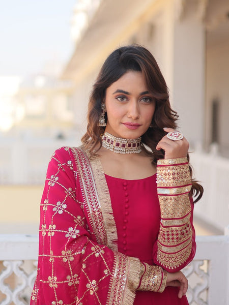 PINK COLOUR READYMADE ALIA CUT GOWN WITH DUPATTA SET-KKA-1070