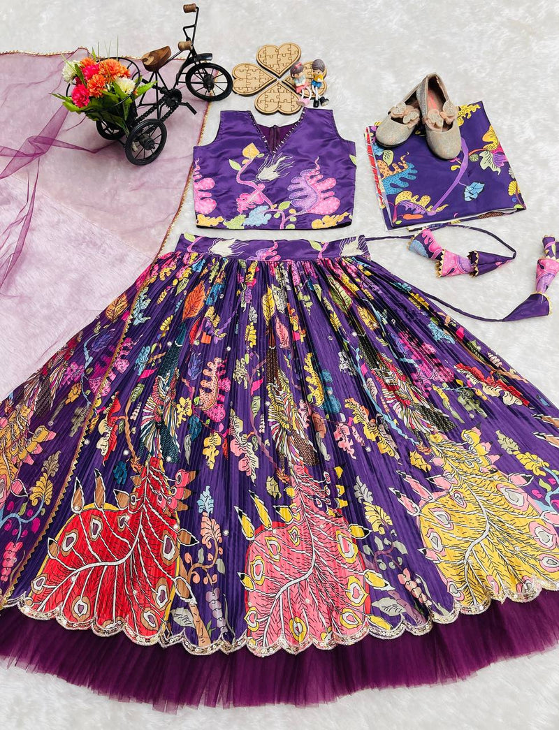 Wine Color Girls Lehenga Choli Set
