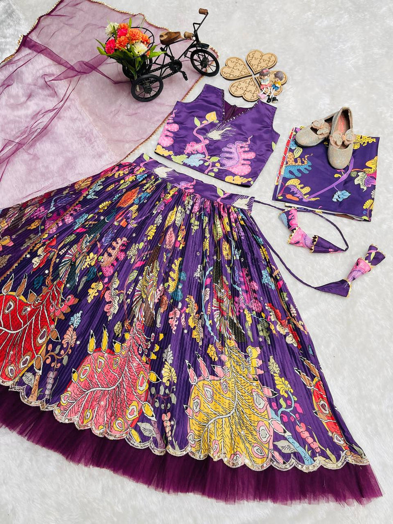 Wine Color Girls Lehenga Choli Set