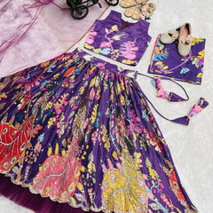 Wine Color Girls Lehenga Choli Set