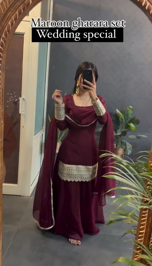 Off Maroon Designer Readymade Gown Suit Set -TD-157