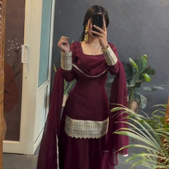 Off Maroon Designer Readymade Gown Suit Set -TD-157