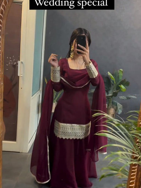 Off Maroon Designer Readymade Gown Suit Set -TD-157
