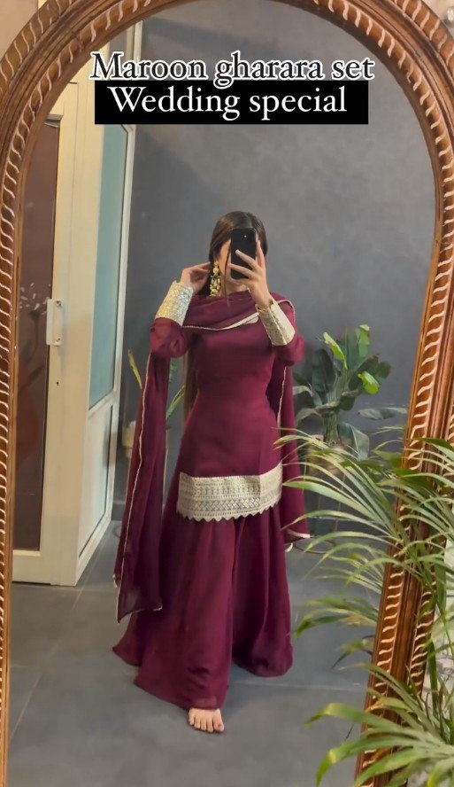 Off Maroon Designer Readymade Gown Suit Set -TD-157